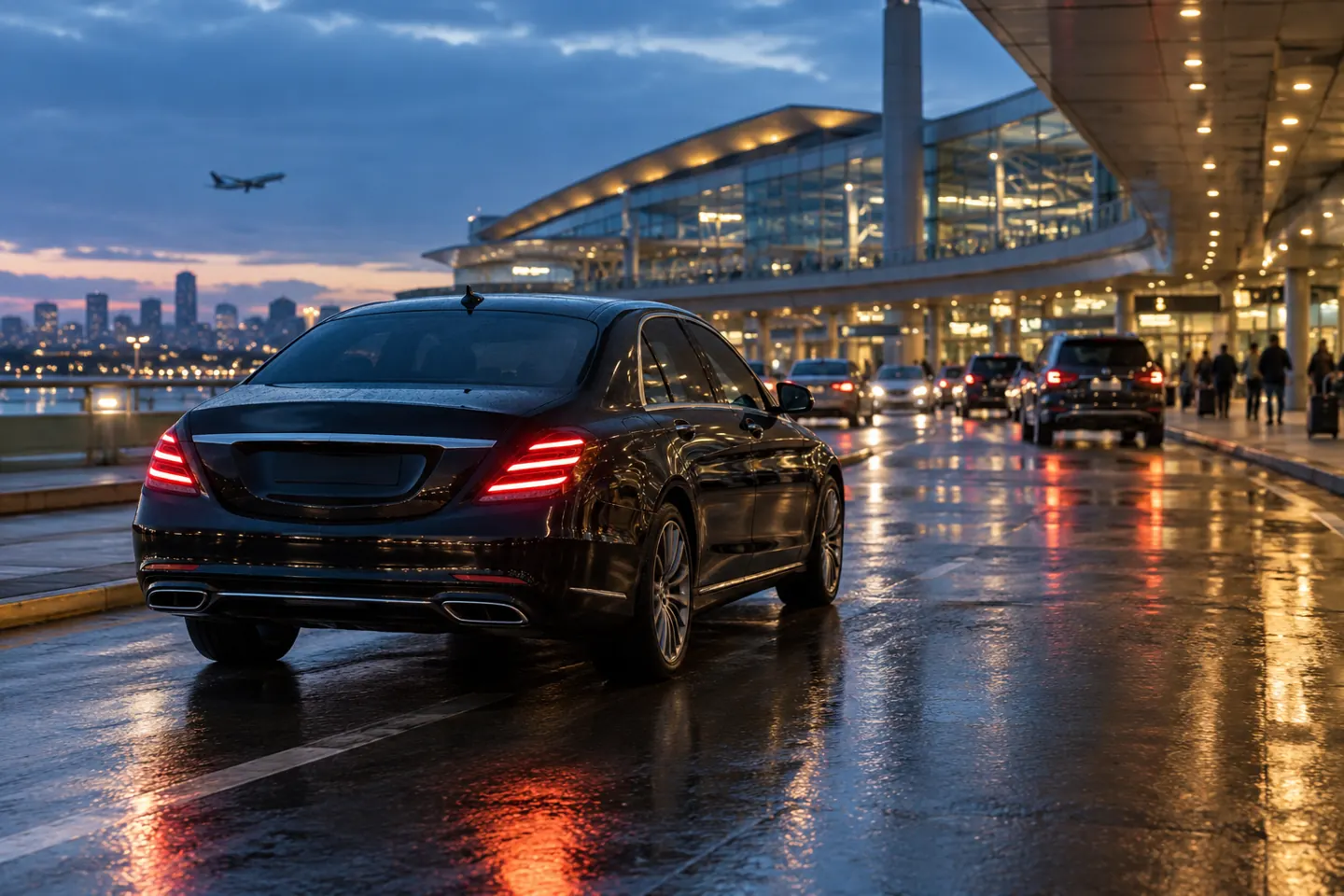 Illustrative car service to Newark Airport at a terminal curb